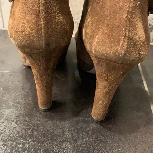 Prada brown peep toe pull on suede boots size 38 - Picture 6 of 10
